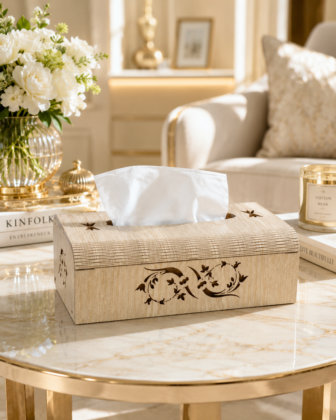 Premium Wooden Tissue Box – Elegant Decorative Tissue Holder